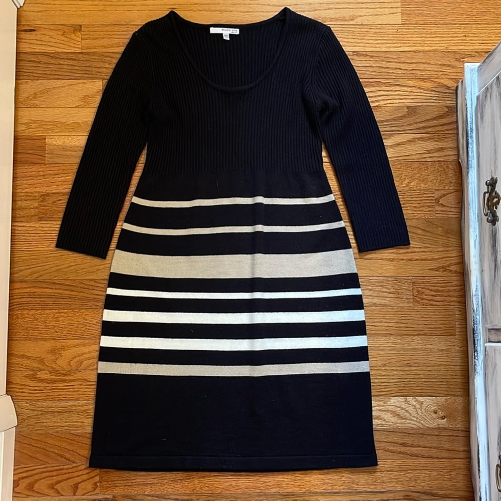 NWOT Studio One Black Striped Sweater Dress Women’s M